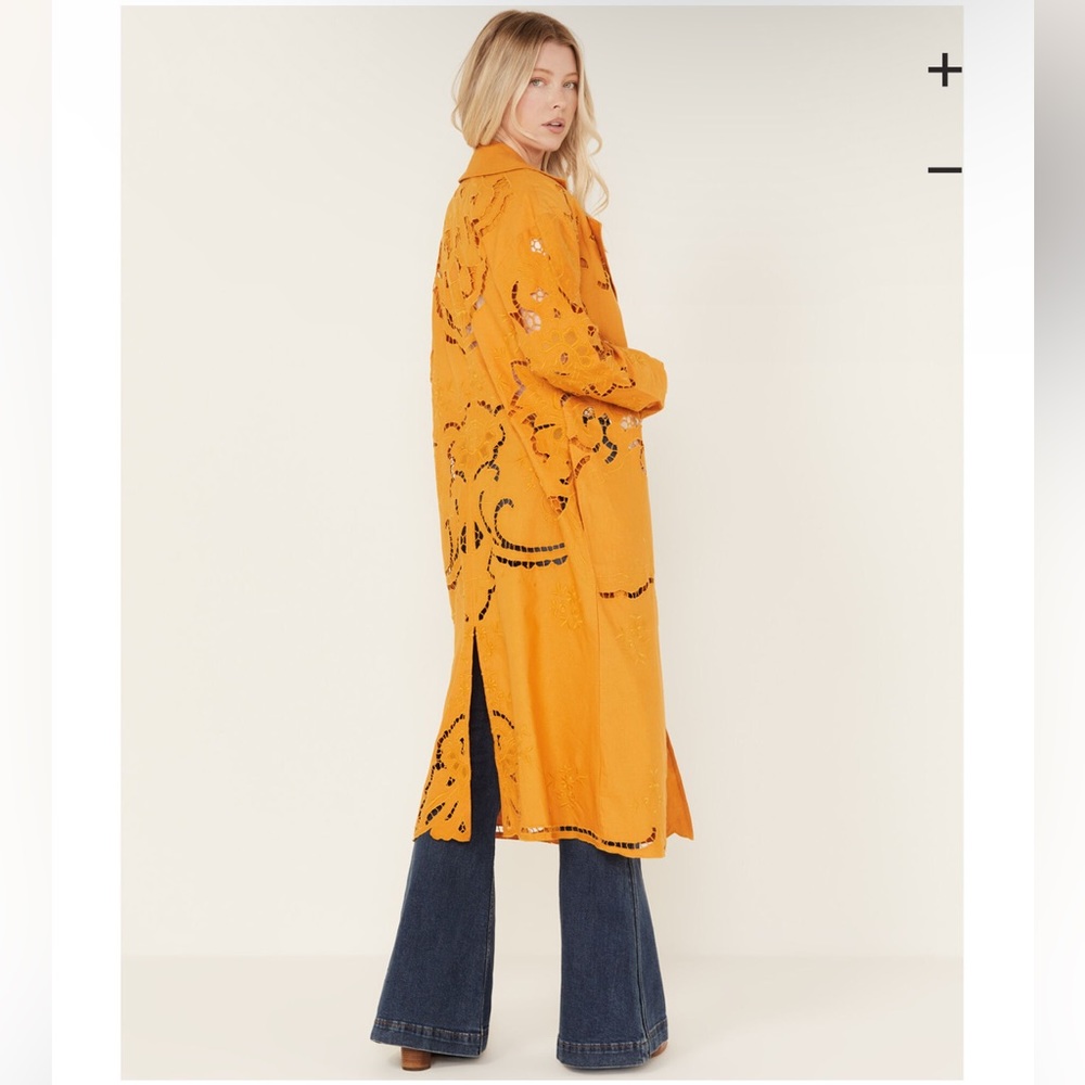 Free People Susanna Eyelet Cotton & Linen orange Coat Sz.L - Picture 6 of 16